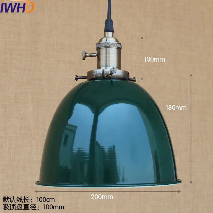 Helnys Vintage Industrial Pendant Light with White Metal Plate Shade