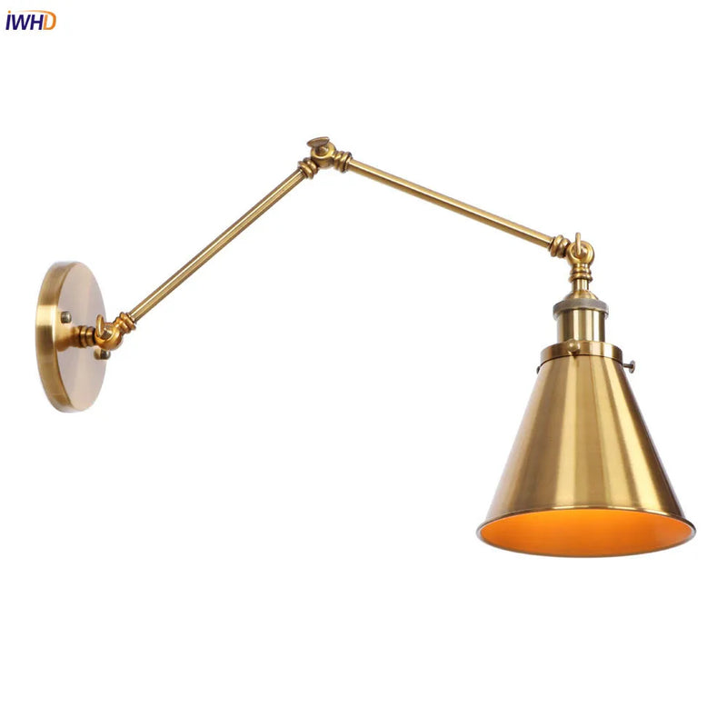 Helnys Gold LED Swing Arm Wall Light - Antique Industrial Decor