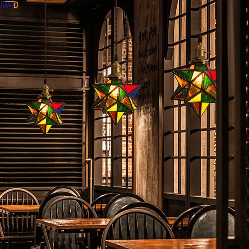 Helnys Nordic Star LED Pendant Lamp Colorful Glass Fixtures