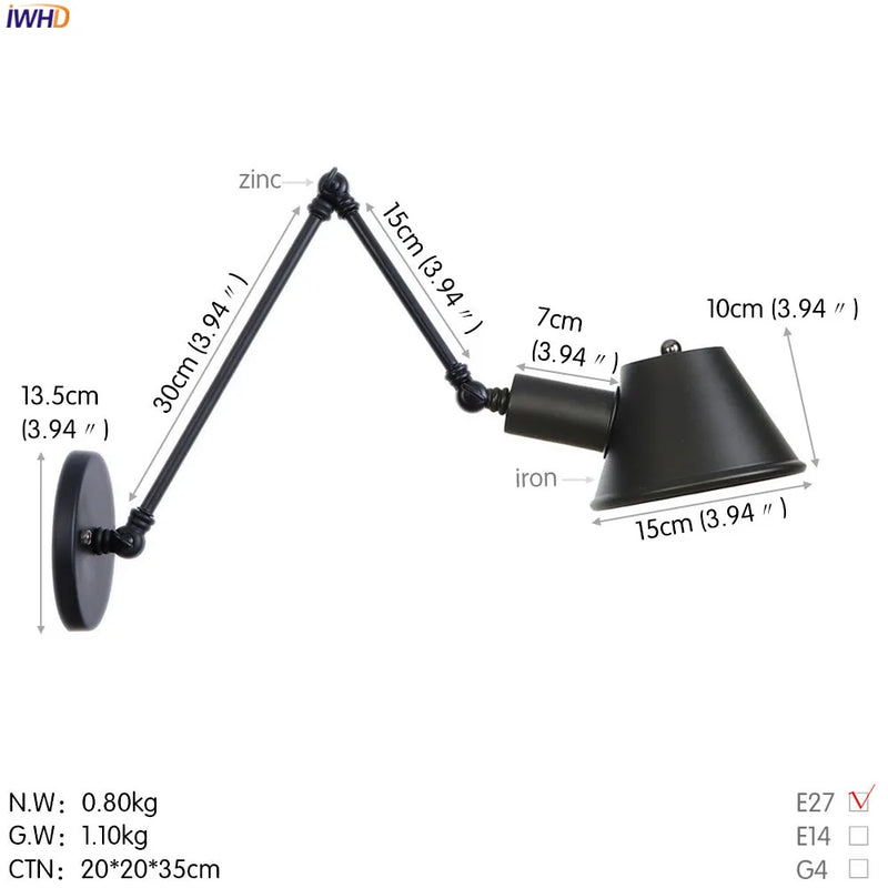 Helnys Industrial LED Wall Light Bedroom Bathroom Vintage Wall Lamp