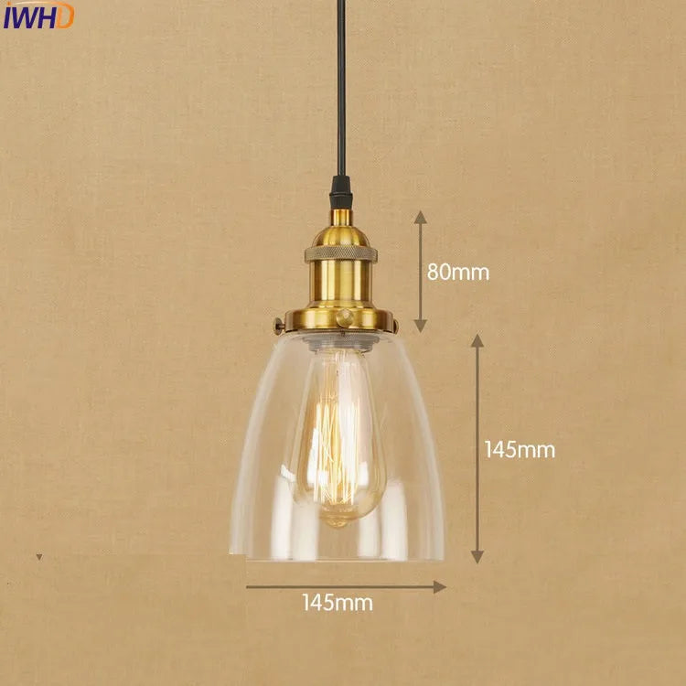Helnys Industrial Glass LED Pendant Light Fixture Loft Vintage American Style