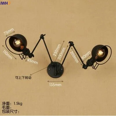 Helnys Vintage Black Swing Arm LED Wall Sconce