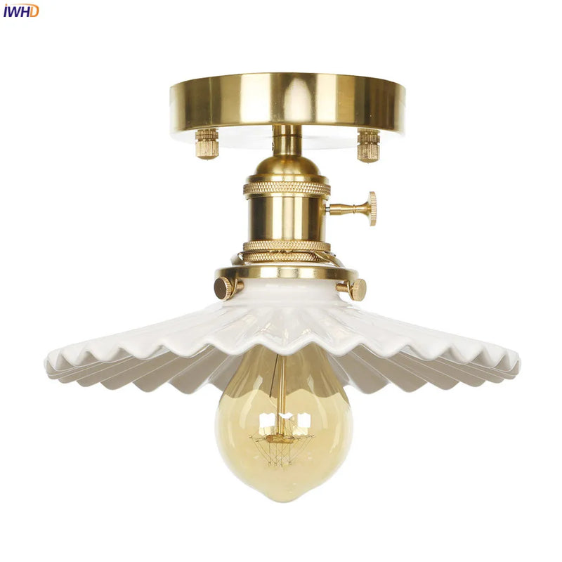 Helnys Nordic White Ceramic LED Ceiling Light Copper Ceiling Lamp Plafonnier