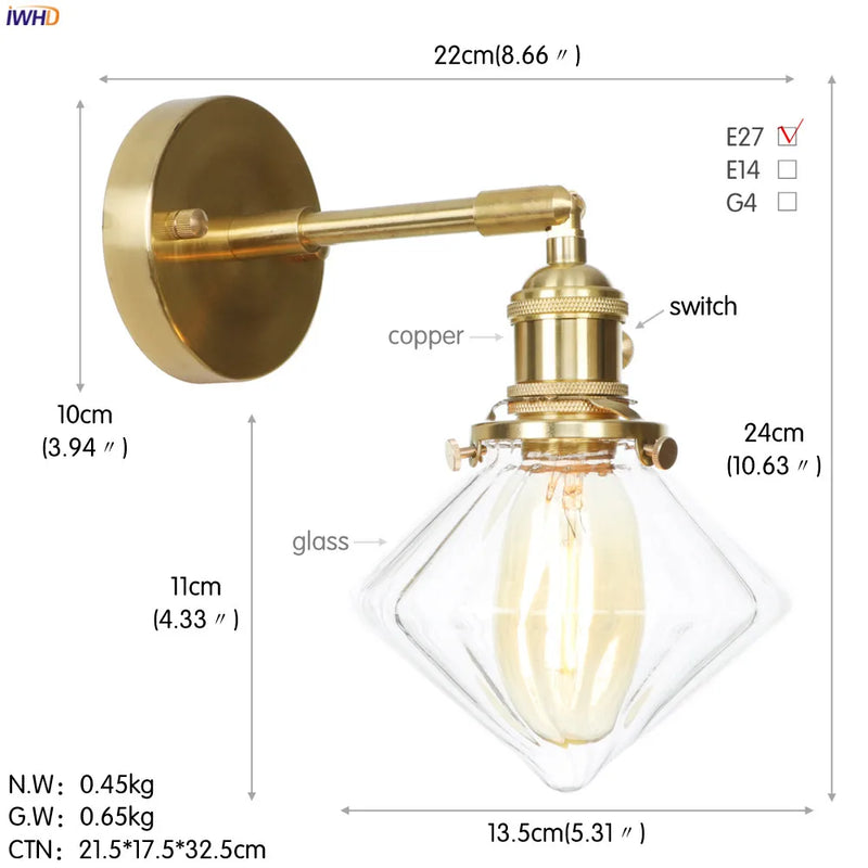 Helnys Copper LED Wall Lamp Glass Ball Nordic Modern Design