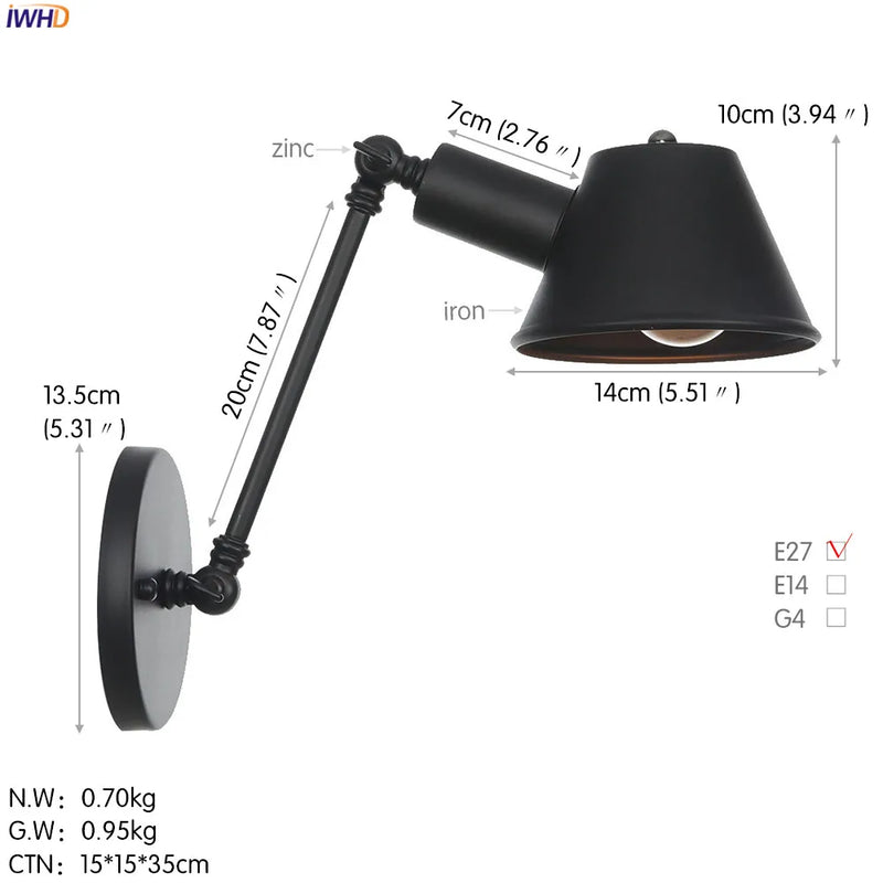 Helnys Industrial LED Wall Light Bedroom Bathroom Vintage Wall Lamp