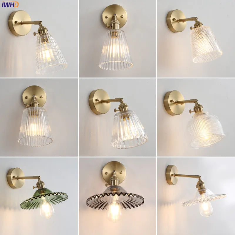 Helnys Copper Glass LED Wall Sconce - Retro Vintage Wall Lamp Fixtures