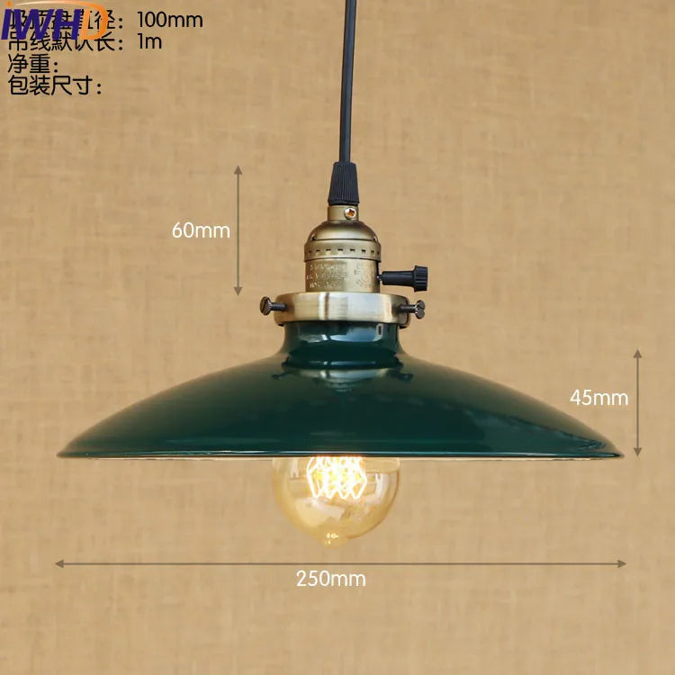 Helnys Vintage Industrial Pendant Light with White Metal Plate Shade