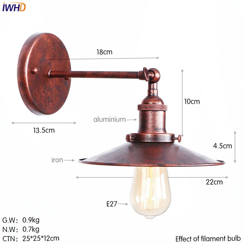 Helnys Iron Golden Antique LED Wall Light Industrial Retro Loft Style Vintage Wandlamp