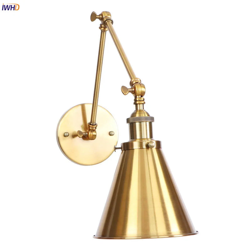 Helnys Gold LED Swing Arm Wall Light - Antique Industrial Decor