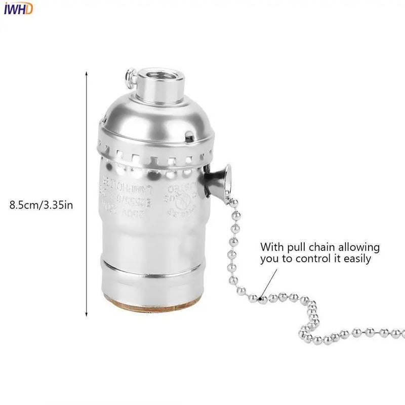 Helnys Vintage Aluminum E27 Lamp Holder with Chain Switch Homekit UL CE