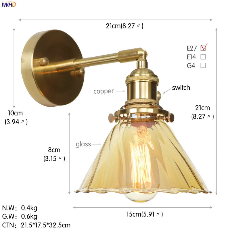 Helnys Copper LED Wall Lamp Glass Ball Nordic Modern Design