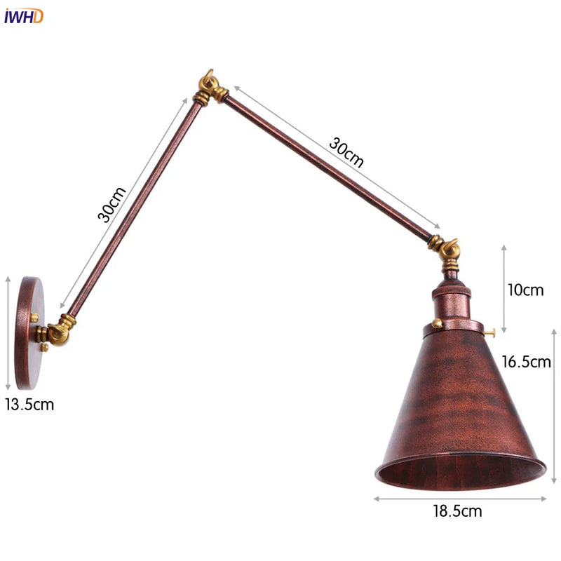 Helnys Gold LED Swing Arm Wall Light - Antique Industrial Decor
