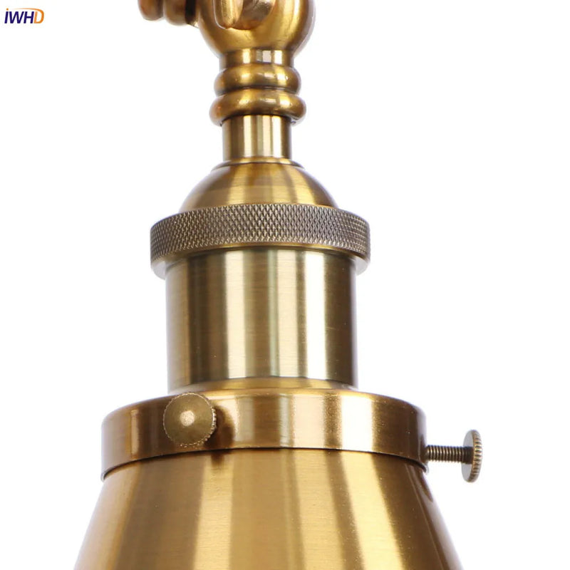 Helnys Gold LED Swing Arm Wall Light - Antique Industrial Decor