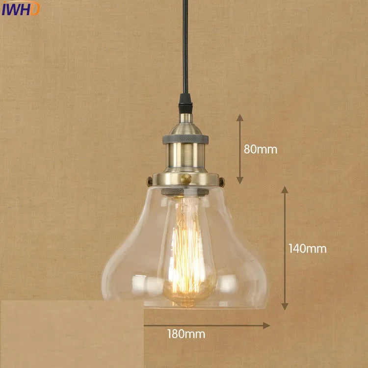 Helnys Industrial Glass LED Pendant Light Fixture Loft Vintage American Style