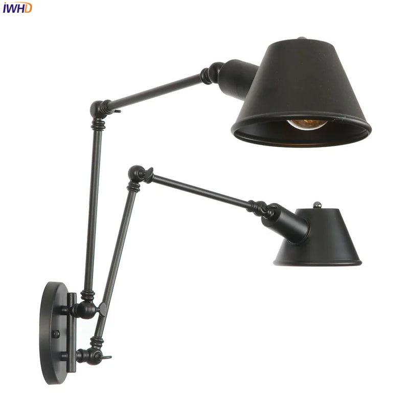 Helnys Retro Wall Lights - 2 Heads Swing Arm Edison Lighting for Bedroom, Bathroom