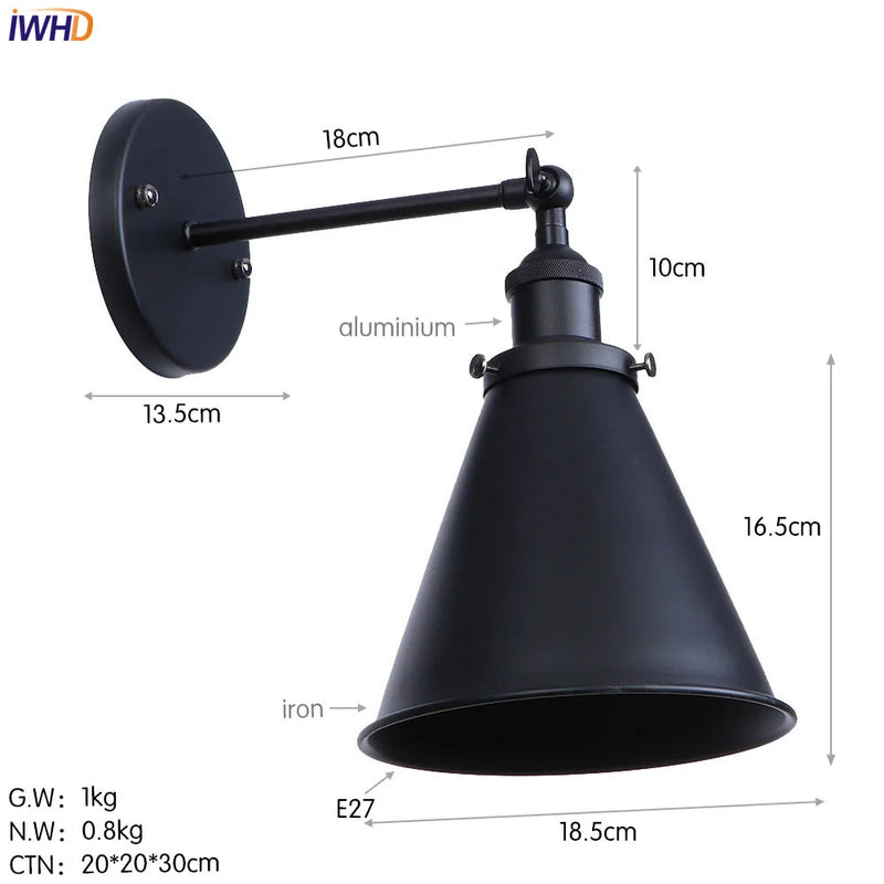 Helnys Iron Golden Antique LED Wall Light Industrial Retro Loft Style Vintage Wandlamp