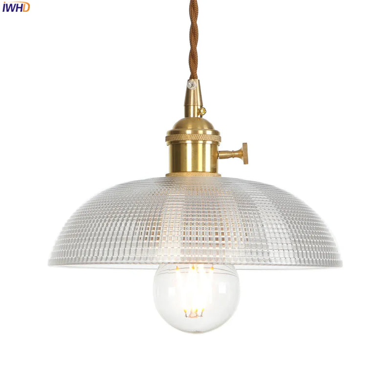 Helnys Nordic Copper Glass Pendant Light Industrial Style LED Hanging Lamp