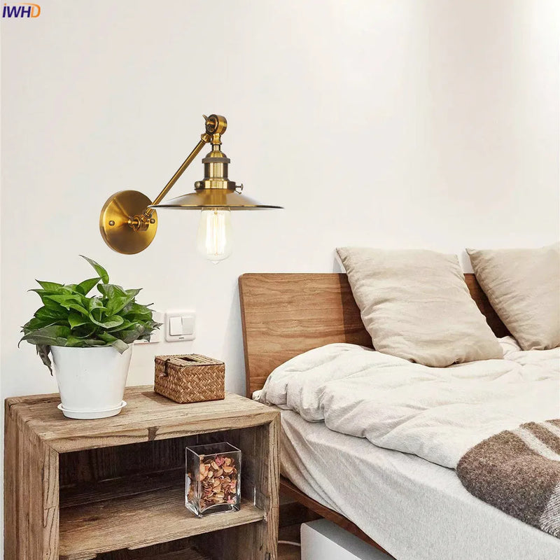 Helnys Gold Swing Arm Wall Lamp Industrial Retro Vintage Sconce