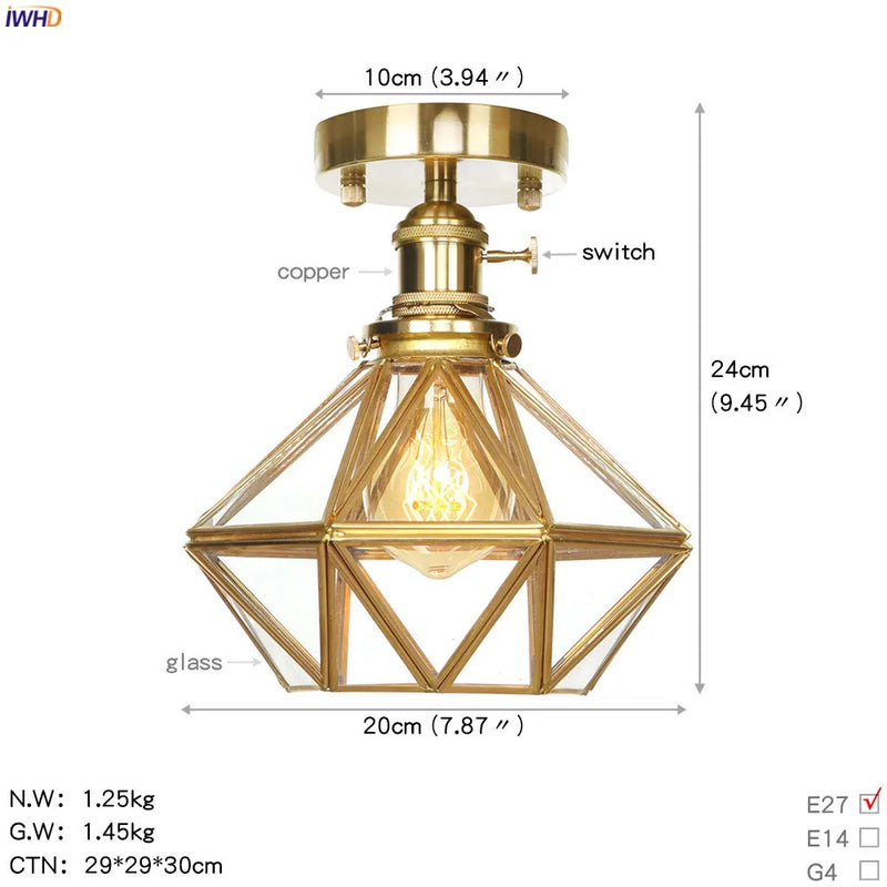Helnys Copper Glass Ball Ceiling Light - Nordic Japan Style LED Lampara De Techo