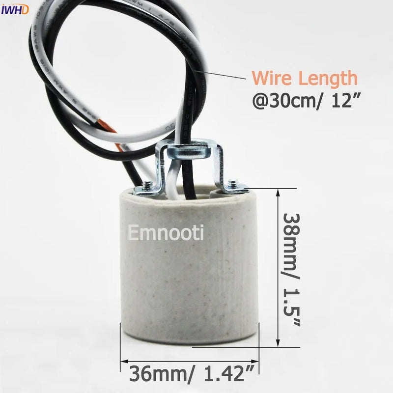 Helnys Ceramic E27 Socket Light Bulb Holder with Wire Fitting