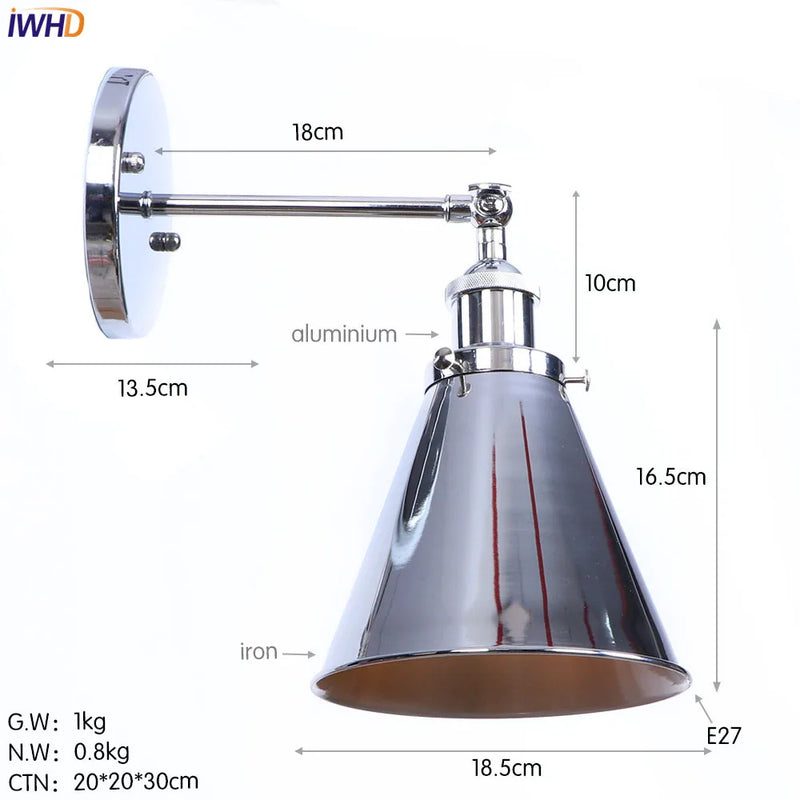 Helnys Iron Golden Antique LED Wall Light Industrial Retro Loft Style Vintage Wandlamp