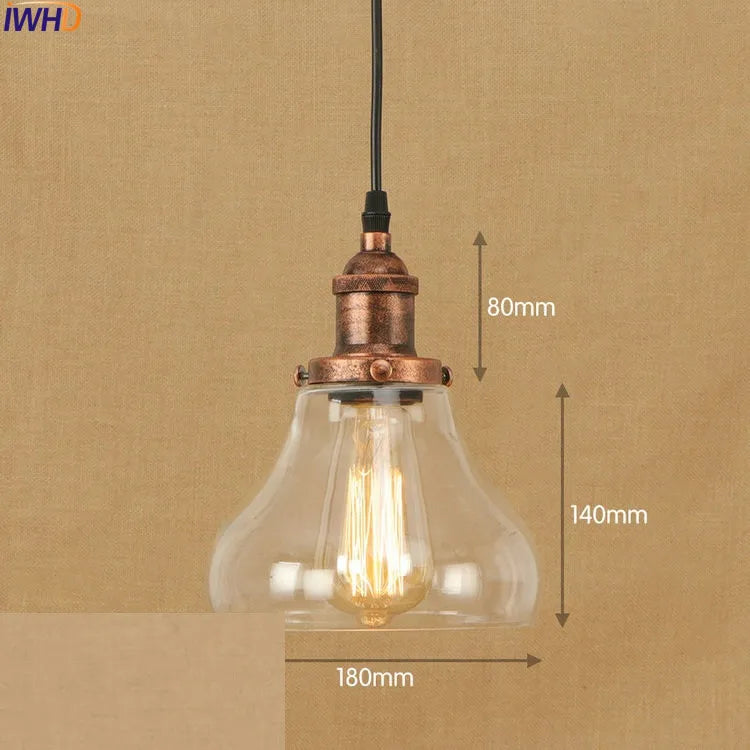 Helnys Industrial Glass LED Pendant Light Fixture Loft Vintage American Style