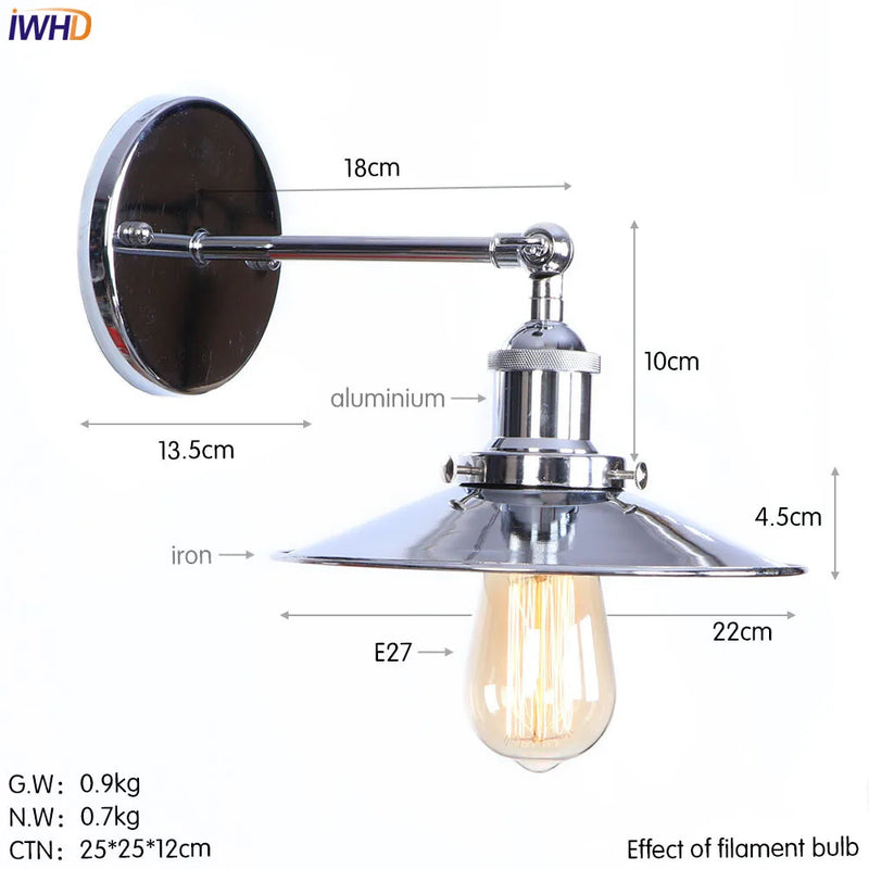 Helnys Iron Golden Antique LED Wall Light Industrial Retro Loft Style Vintage Wandlamp