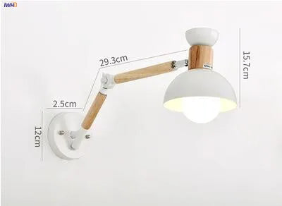 Helnys Wooden Nordic LED Wall Light Swing Arm Wall Lamp Fixtures