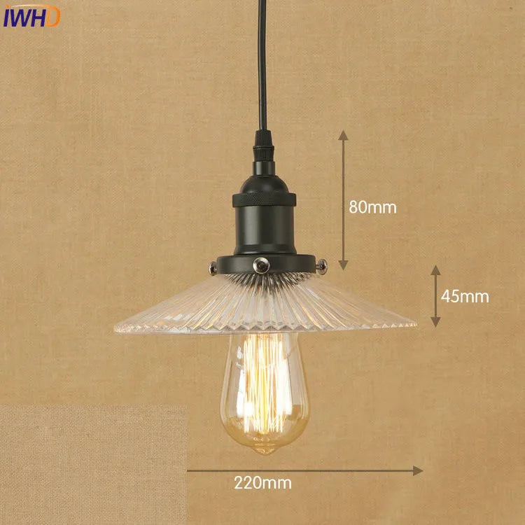 Helnys Industrial Glass LED Pendant Light Fixture Loft Vintage American Style