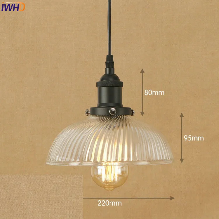 Helnys Industrial Glass LED Pendant Light Fixture Loft Vintage American Style