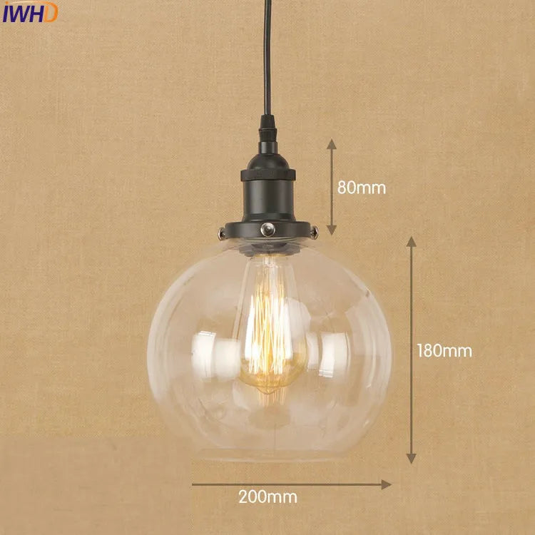 Helnys Industrial Glass LED Pendant Light Fixture Loft Vintage American Style