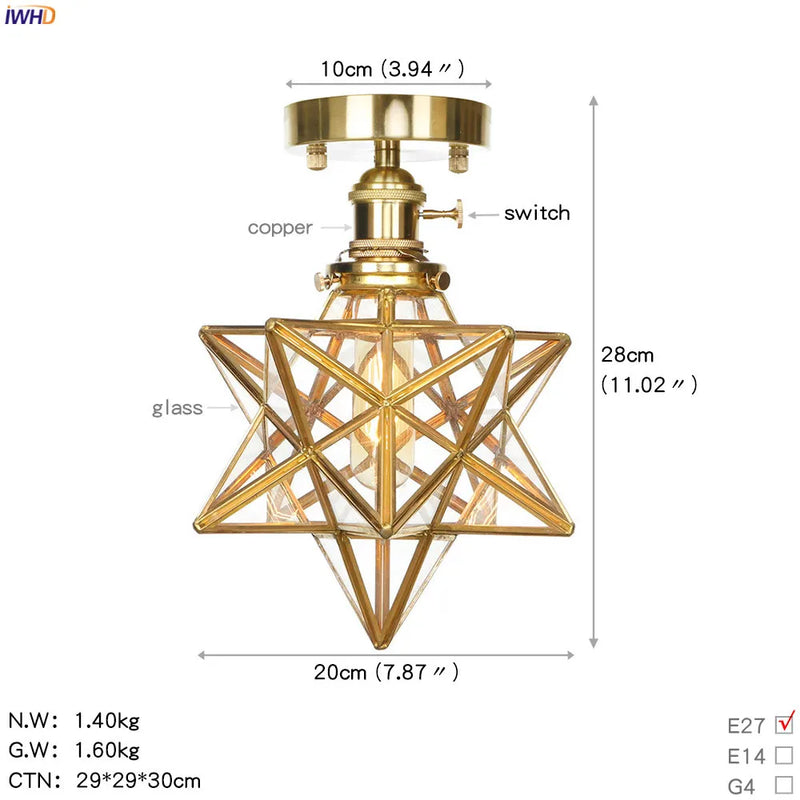 Helnys Copper Glass Ball Ceiling Light - Nordic Japan Style LED Lampara De Techo