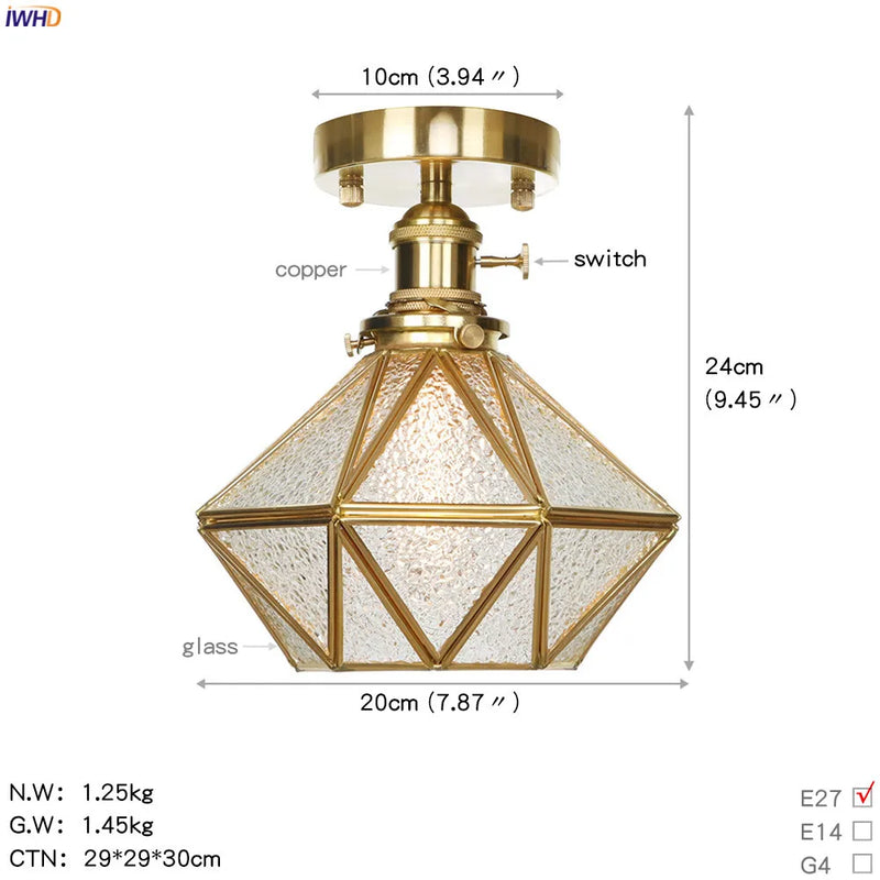 Helnys Copper Glass Ball Ceiling Light - Nordic Japan Style LED Lampara De Techo