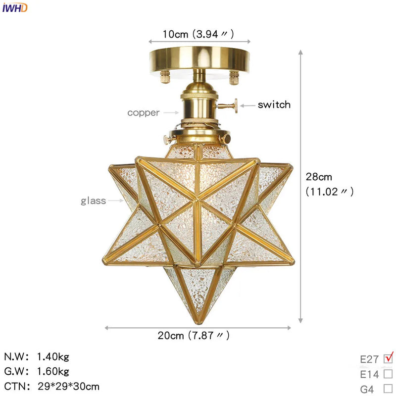 Helnys Copper Glass Ball Ceiling Light - Nordic Japan Style LED Lampara De Techo