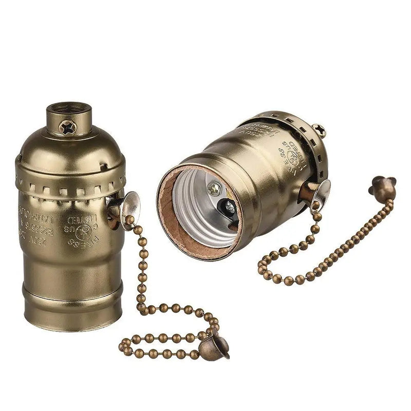 Helnys Vintage E27 Lamp Holder Socket with Chain Switch