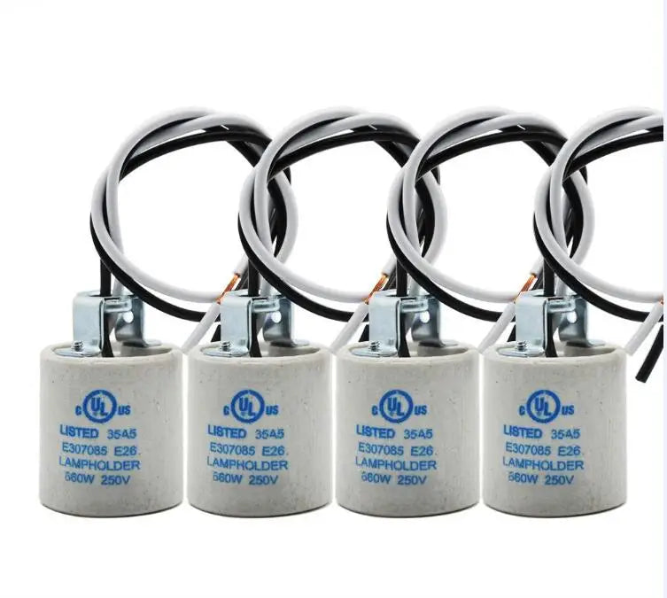 Helnys Ceramic E27 Socket Light Bulb Holder with Wire Fitting