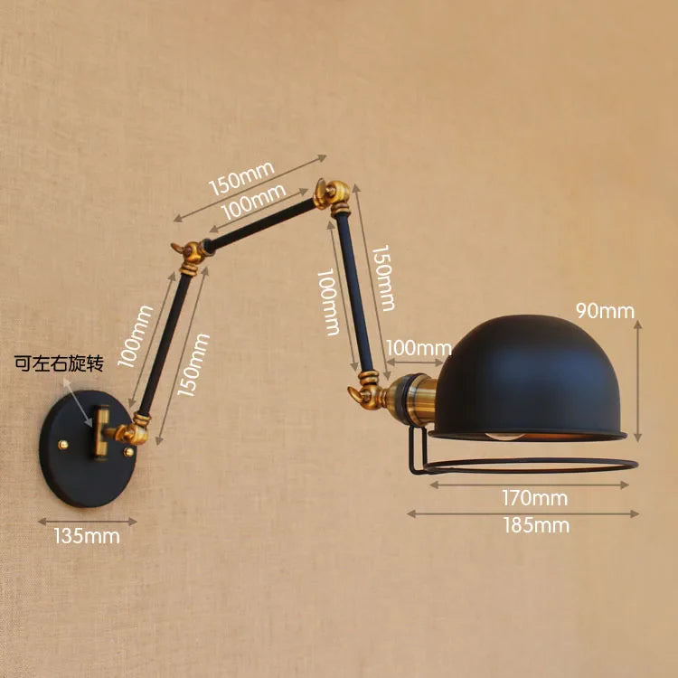 Helnys Antique Brass Industrial Swing Arm Wall Sconce Lamp - Vintage Loft Edison Style