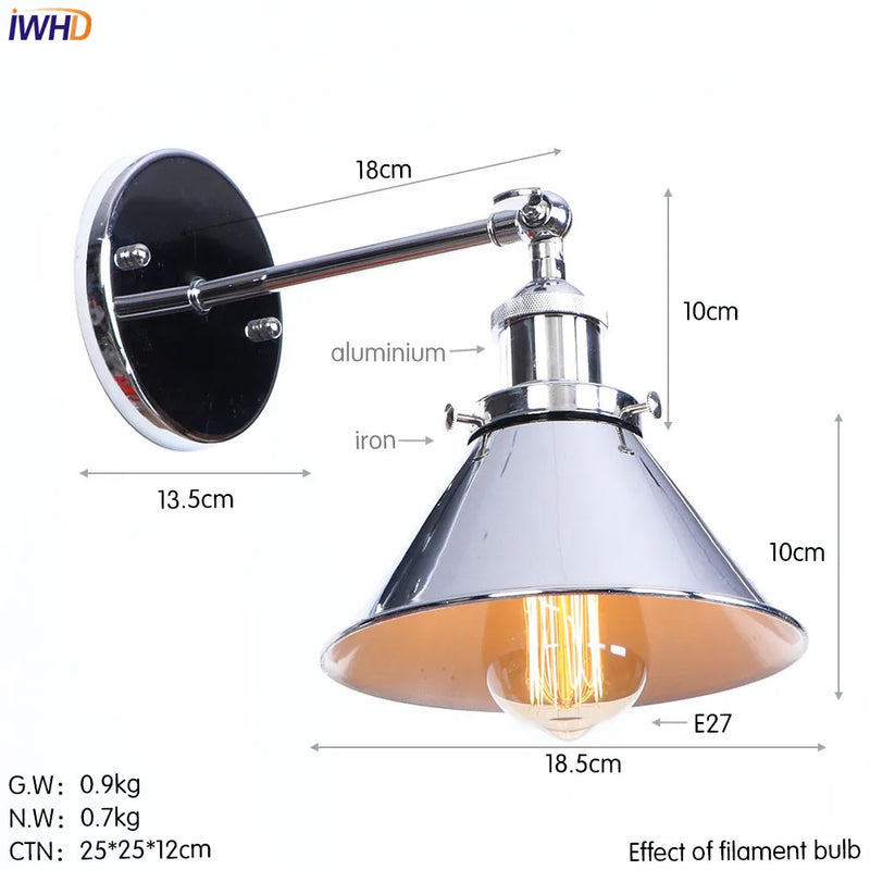 Helnys Iron Golden Antique LED Wall Light Industrial Retro Loft Style Vintage Wandlamp