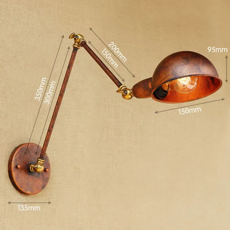 Helnys Industrial Vintage Wall Lamp Sconce Swing Arm Adjustable Loft Lighting