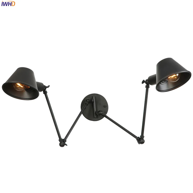 Helnys Retro Wall Lights - 2 Heads Swing Arm Edison Lighting for Bedroom, Bathroom