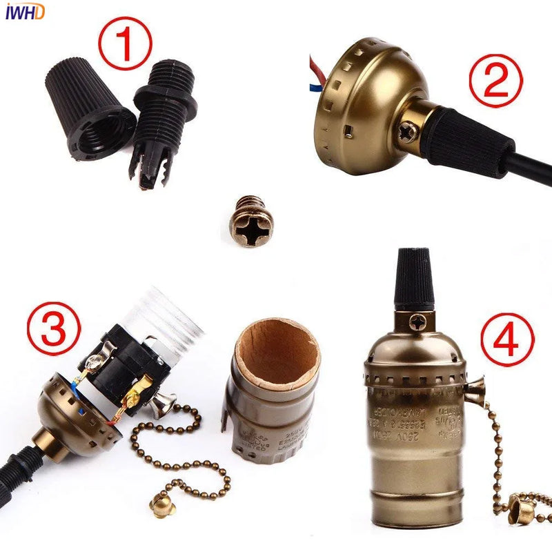Helnys Vintage Aluminum E27 Lamp Holder with Chain Switch Homekit UL CE