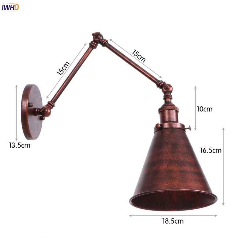 Helnys Gold LED Swing Arm Wall Light - Antique Industrial Decor