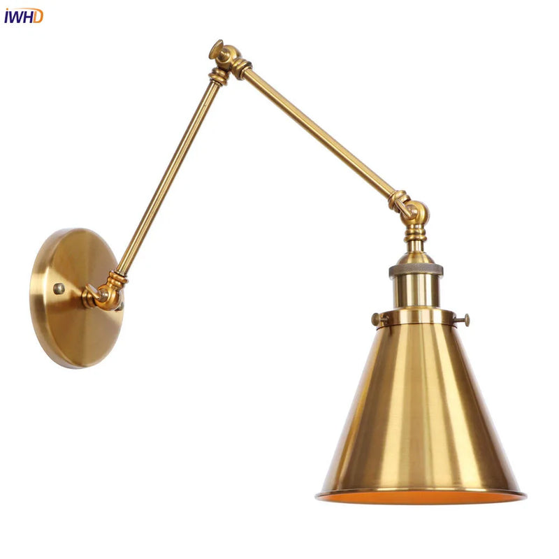 Helnys Gold LED Swing Arm Wall Light - Antique Industrial Decor