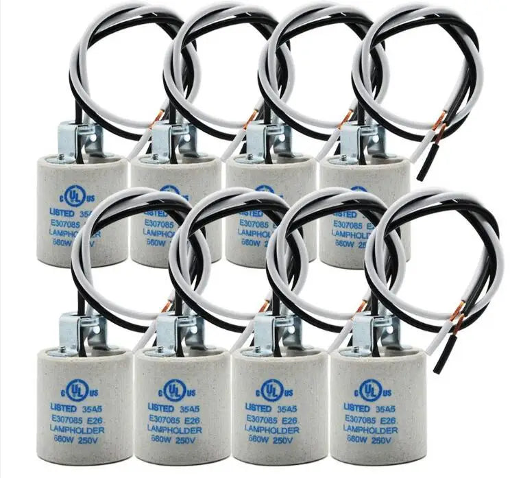 Helnys Ceramic E27 Socket Light Bulb Holder with Wire Fitting