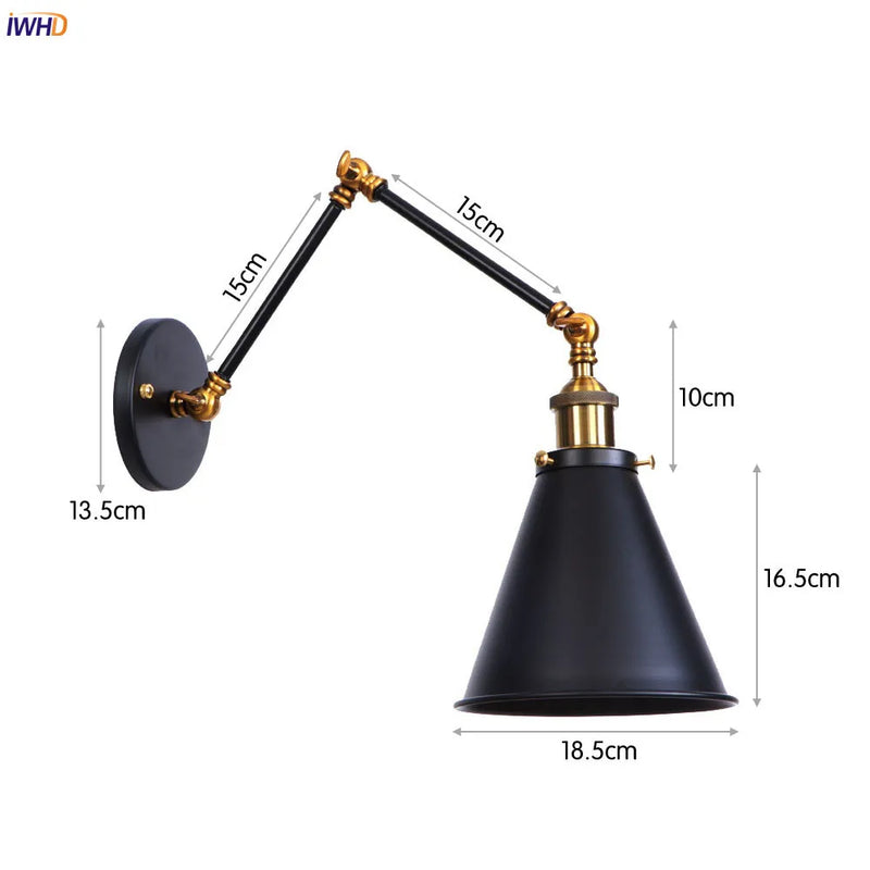 Helnys Gold LED Swing Arm Wall Light - Antique Industrial Decor