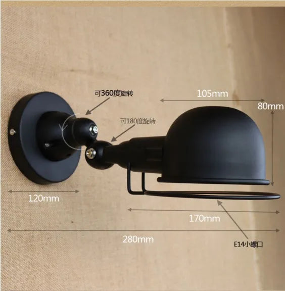 Helnys Vintage Industrial Wall Sconce Rustic Iron Loft Wall Lamp