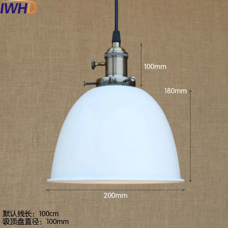 Helnys Vintage Industrial Pendant Light with White Metal Plate Shade