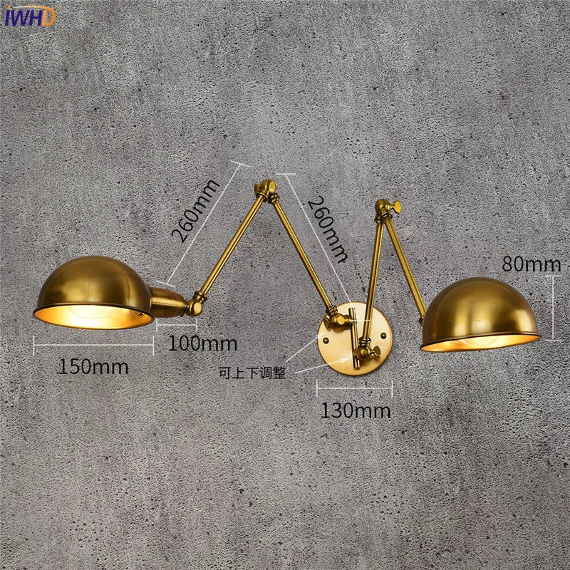 Helnys Vintage Loft Industrial Swing Arm Wall Light Sconce - Adjustable 2 Heads