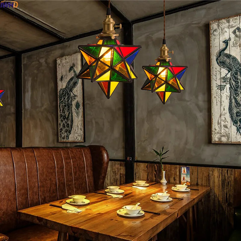 Helnys Nordic Star LED Pendant Lamp Colorful Glass Fixtures
