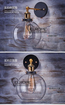 Helnys Industrial Wall Sconce with Glass Lampshade, Vintage Retro Loft Wall Lamp